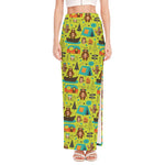 Animal Camping Pattern Print High Slit Maxi Skirt