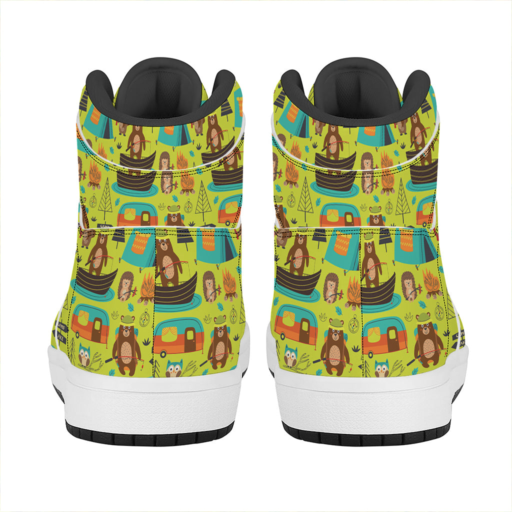 Animal Camping Pattern Print High Top Leather Sneakers