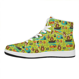 Animal Camping Pattern Print High Top Leather Sneakers