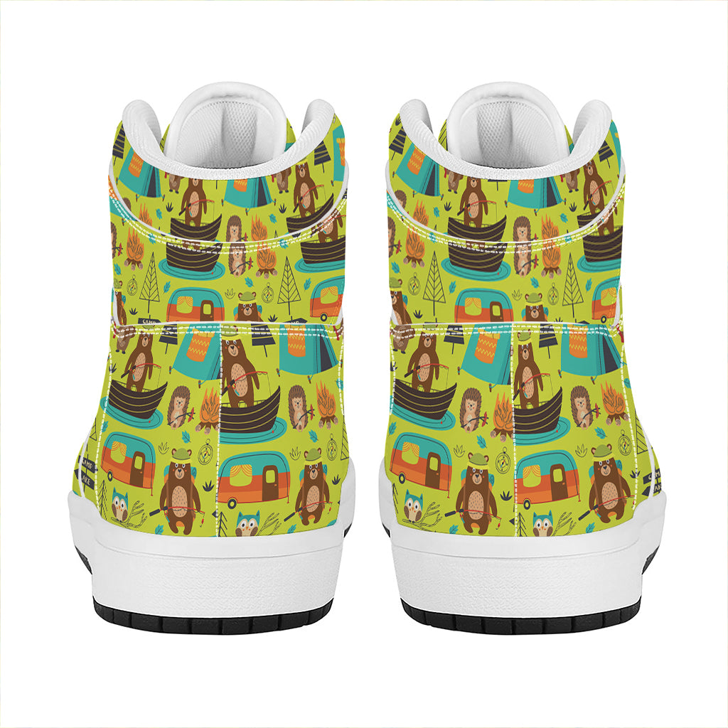 Animal Camping Pattern Print High Top Leather Sneakers