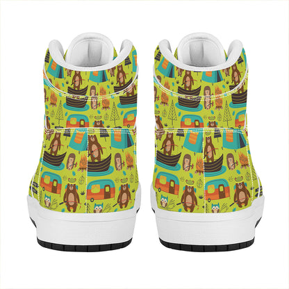 Animal Camping Pattern Print High Top Leather Sneakers