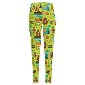 Animal Camping Pattern Print High-Waisted Pocket Leggings