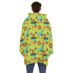 Animal Camping Pattern Print Hoodie Blanket