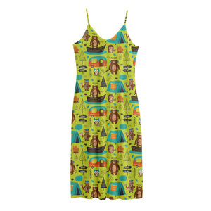 Animal Camping Pattern Print Jersey Midi Cami Dress