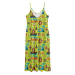 Animal Camping Pattern Print Jersey Midi Cami Dress