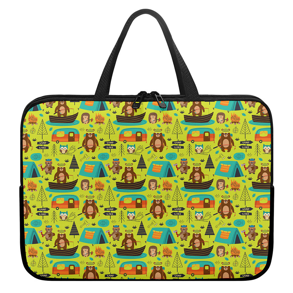 Animal Camping Pattern Print Laptop Sleeve With Handle