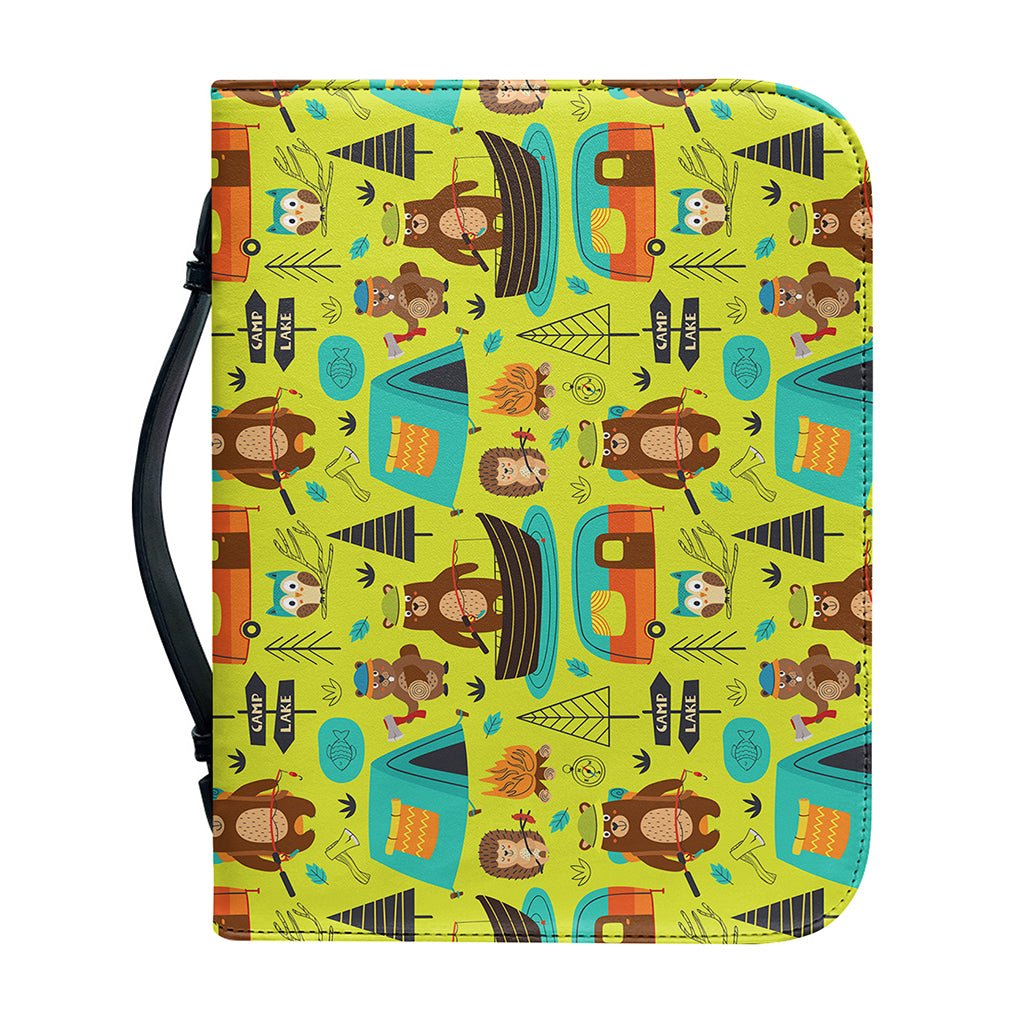 Animal Camping Pattern Print Leather Bible Cover