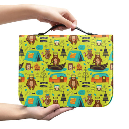 Animal Camping Pattern Print Leather Bible Cover
