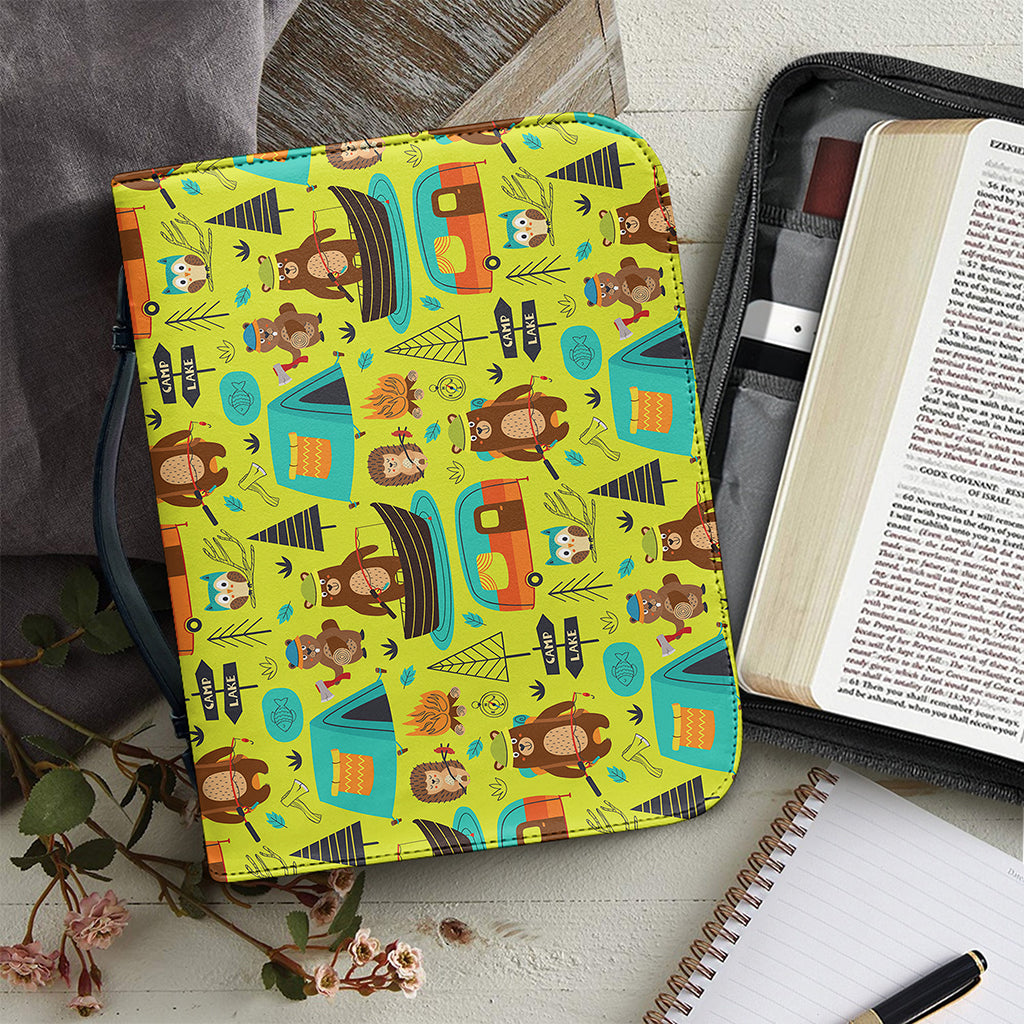 Animal Camping Pattern Print Leather Bible Cover