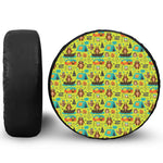 Animal Camping Pattern Print Leather Spare Tire Cover