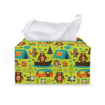 Animal Camping Pattern Print Leather Tissue Box Cover