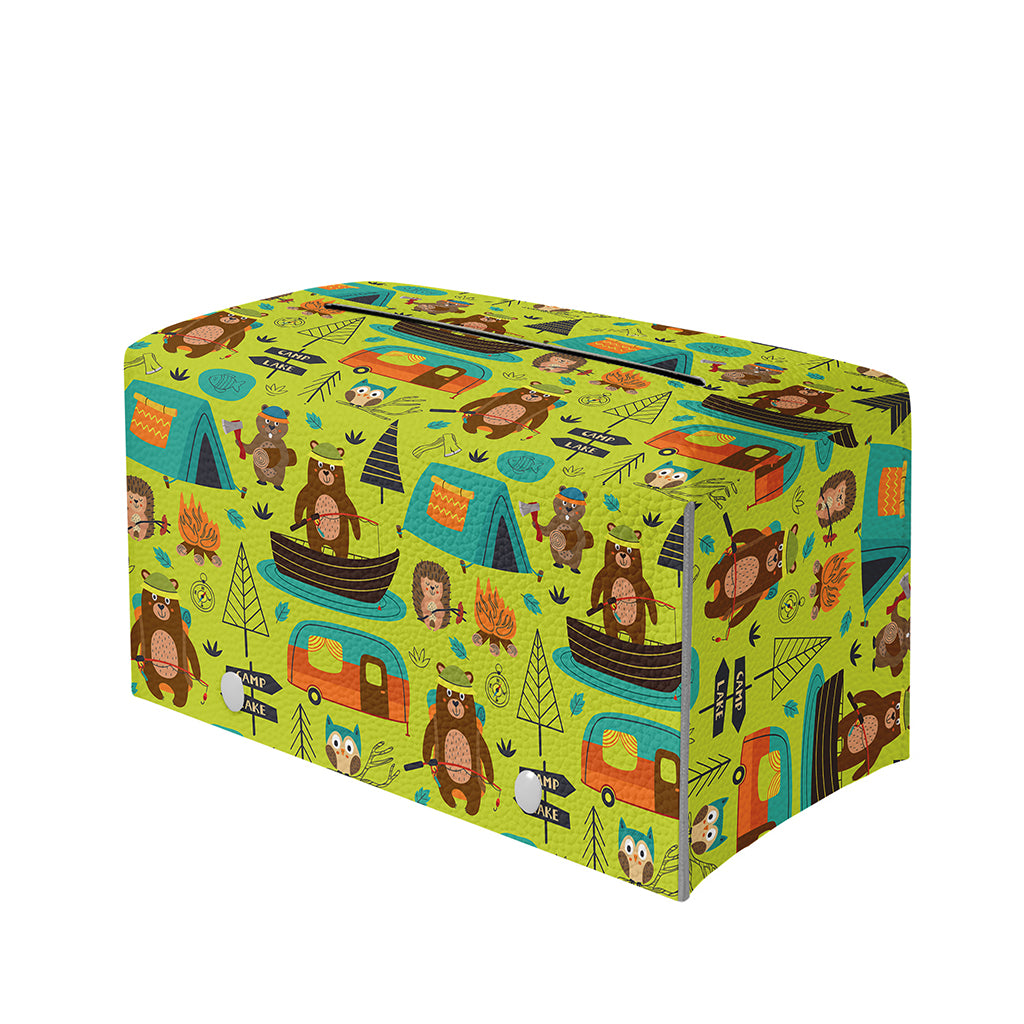 Animal Camping Pattern Print Leather Tissue Box Cover
