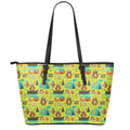 Animal Camping Pattern Print Leather Tote Bag With Zipper