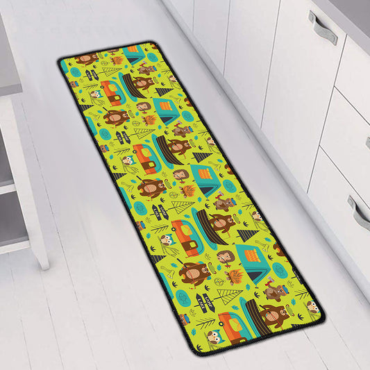 Animal Camping Pattern Print Long Kitchen Mat