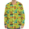 Animal Camping Pattern Print Long Sleeve Baseball Jersey