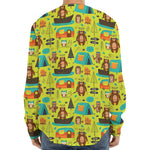 Animal Camping Pattern Print Long Sleeve Baseball Jersey