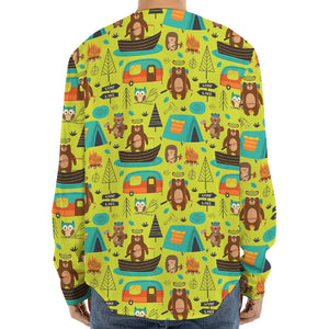 Animal Camping Pattern Print Long Sleeve Baseball Jersey