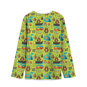 Animal Camping Pattern Print Long Sleeve Short Coat