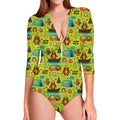 Animal Camping Pattern Print Long Sleeve Swimsuit