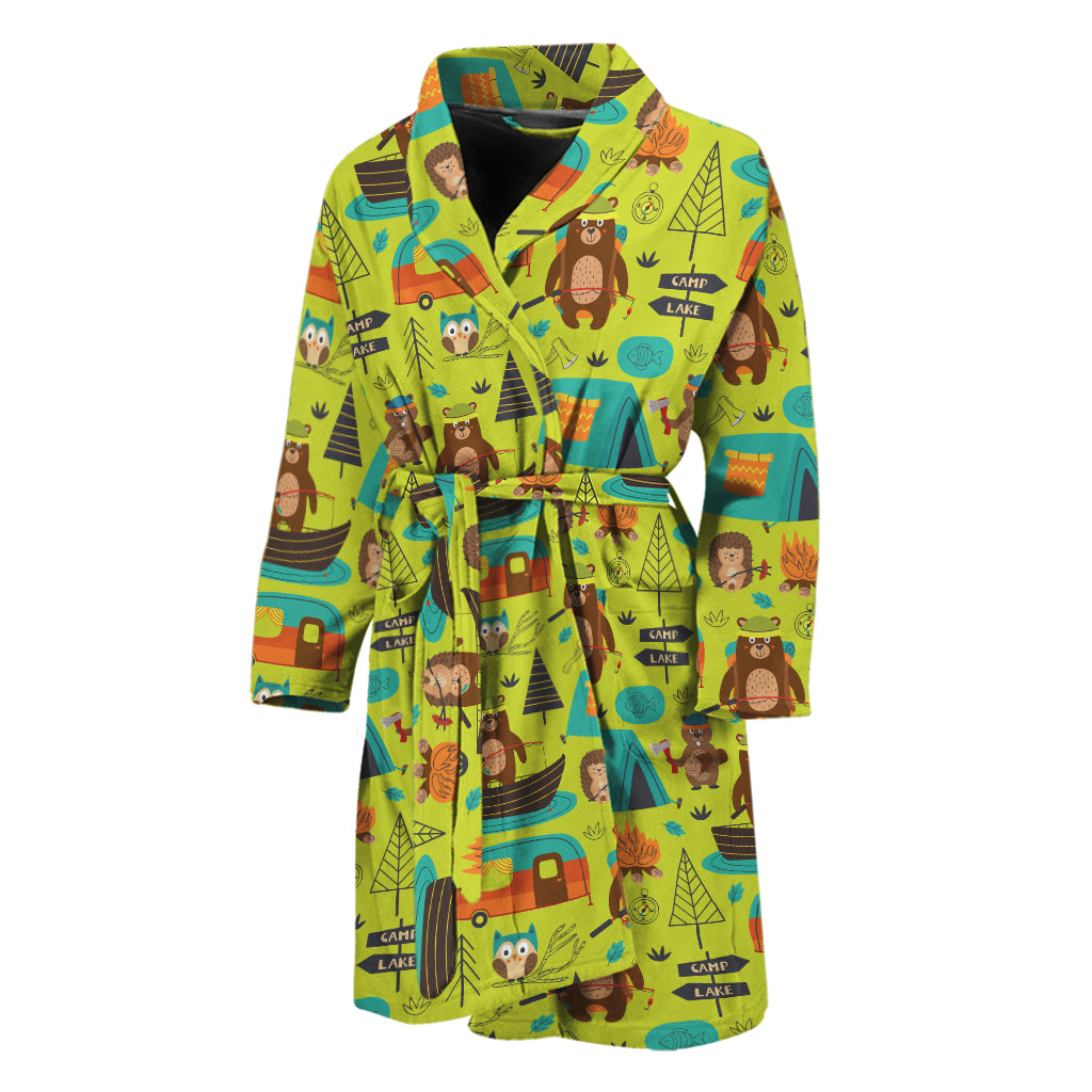 Animal Camping Pattern Print Men's Bathrobe