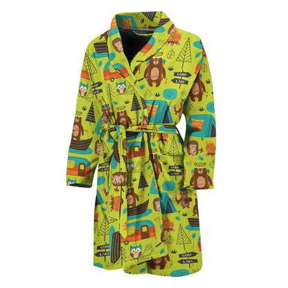 Animal Camping Pattern Print Men's Bathrobe