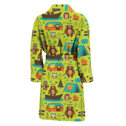 Animal Camping Pattern Print Men's Bathrobe