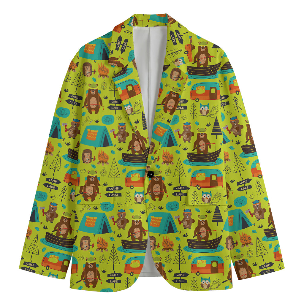 Animal Camping Pattern Print Men's Blazer