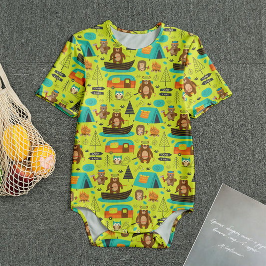 Animal Camping Pattern Print Men's Bodysuit