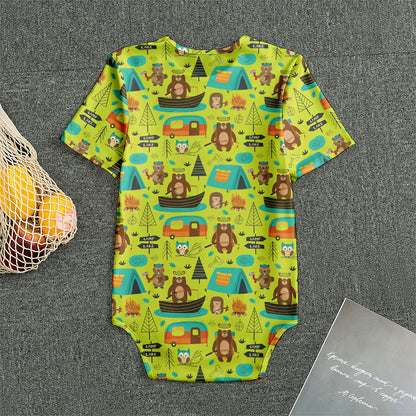 Animal Camping Pattern Print Men's Bodysuit