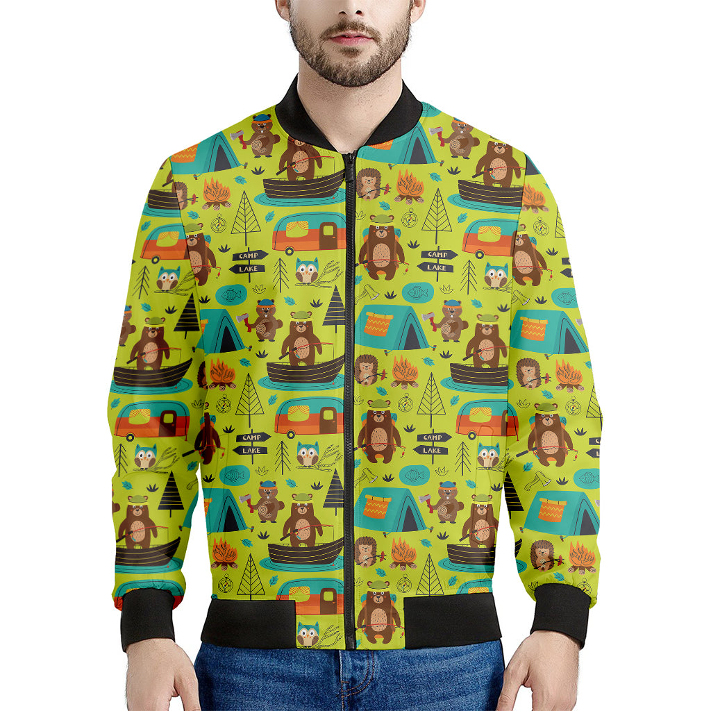 Animal Camping Pattern Print Men's Bomber Jacket