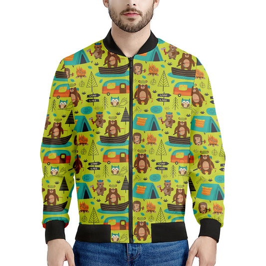 Animal Camping Pattern Print Men's Bomber Jacket