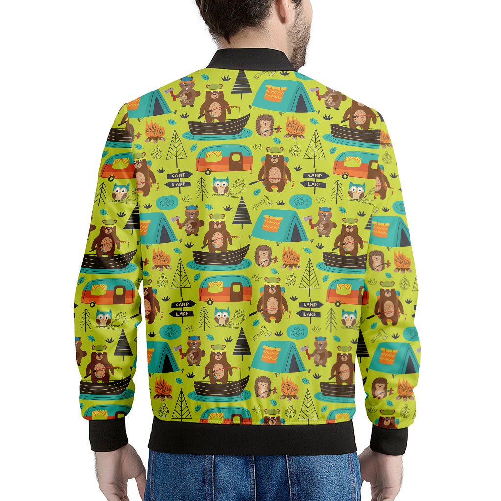 Animal Camping Pattern Print Men's Bomber Jacket