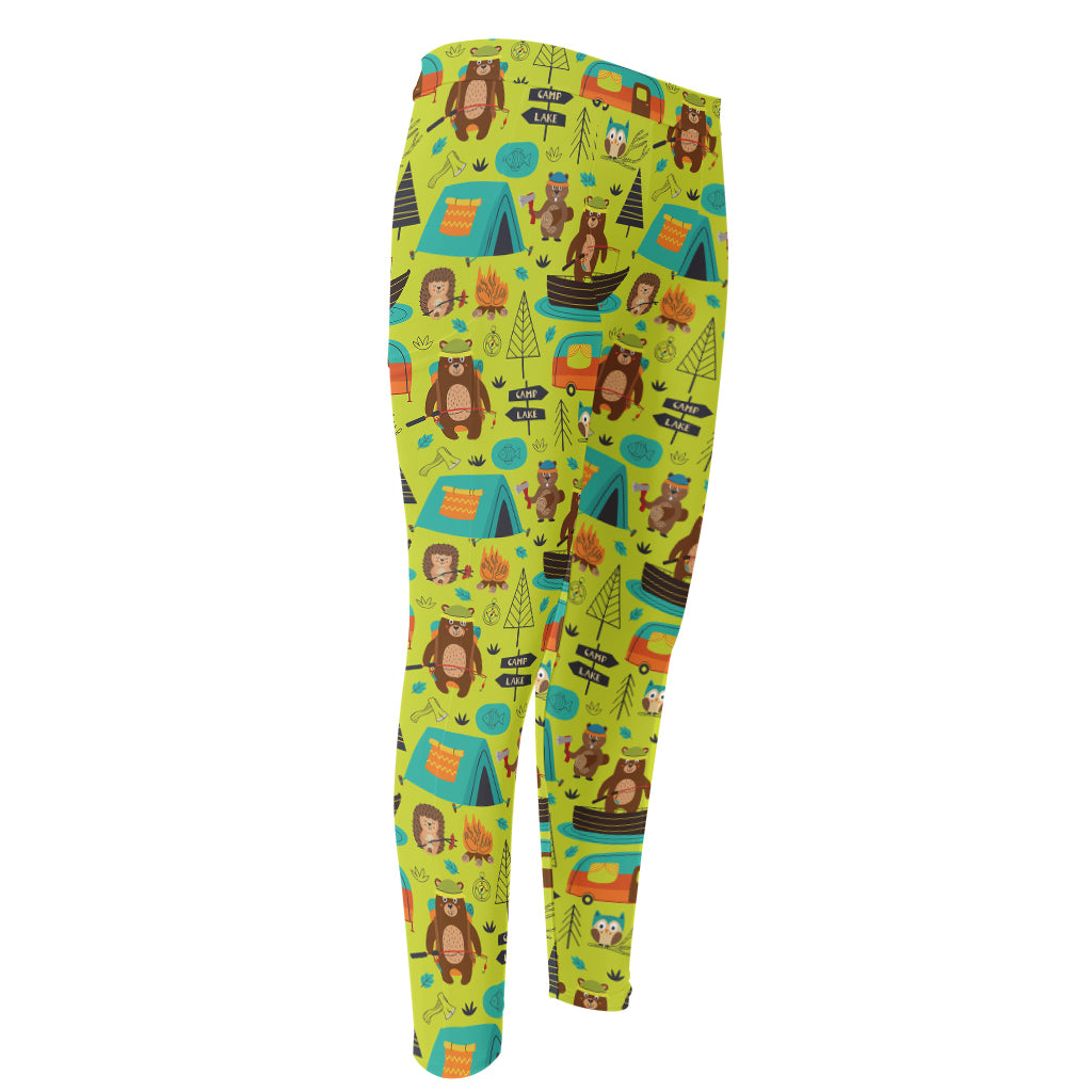 Animal Camping Pattern Print Men's Compression Pants