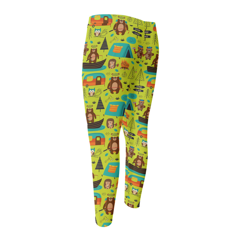 Animal Camping Pattern Print Men's Compression Pants