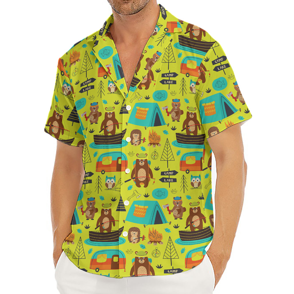 Animal Camping Pattern Print Men's Deep V-Neck Shirt