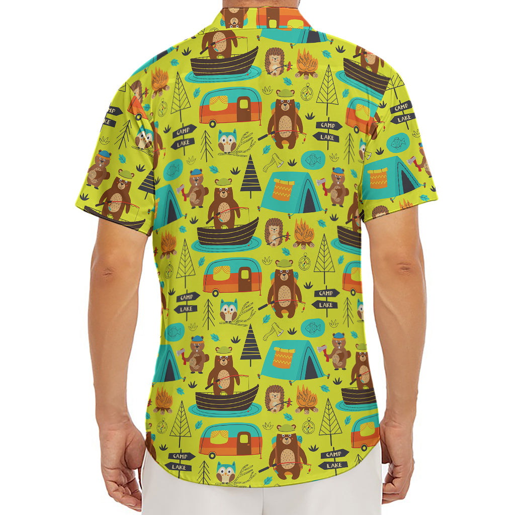 Animal Camping Pattern Print Men's Deep V-Neck Shirt