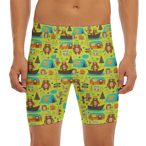 Animal Camping Pattern Print Men's Long Boxer Briefs