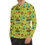 Animal Camping Pattern Print Men's Long Sleeve Rash Guard