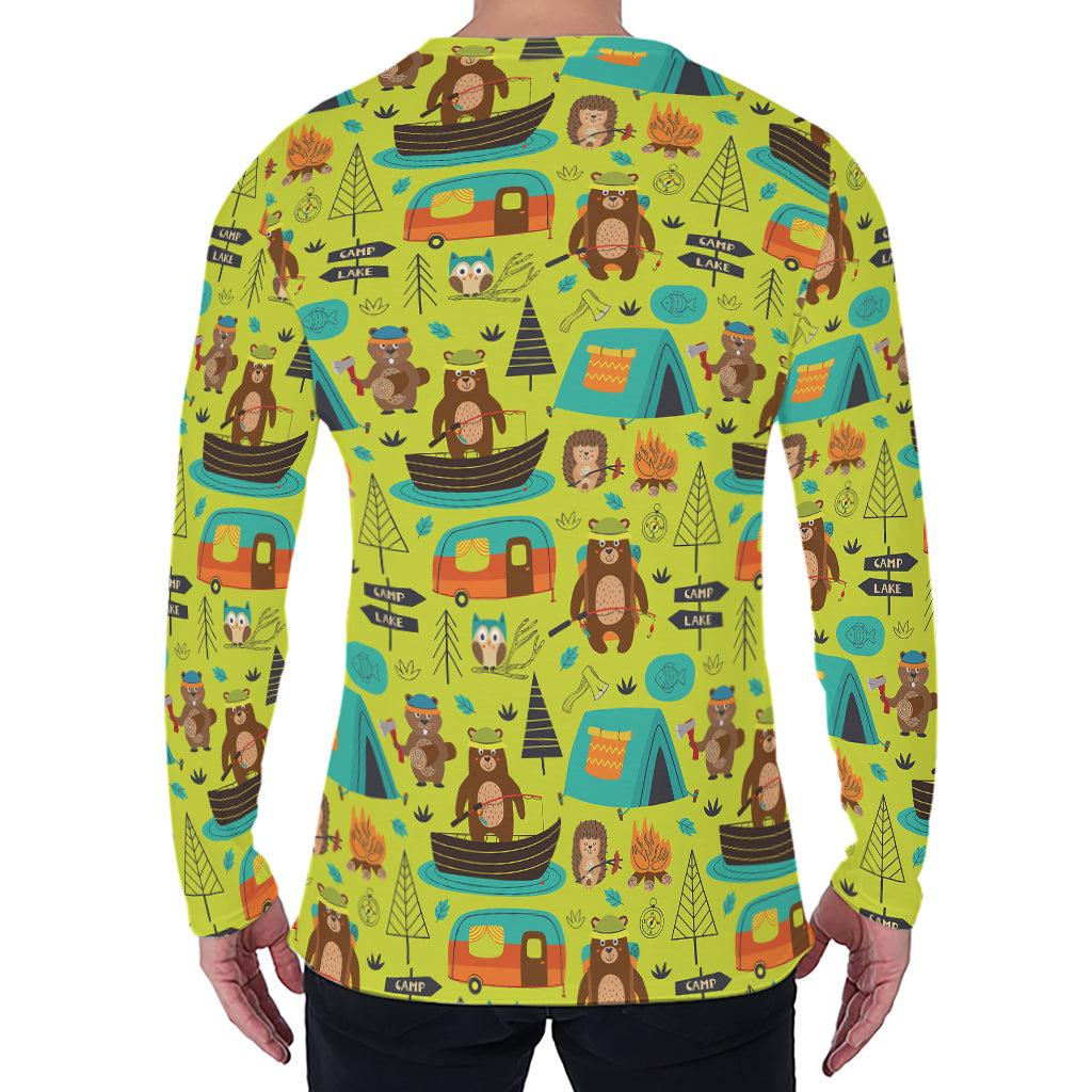 Animal Camping Pattern Print Men's Long Sleeve T-Shirt