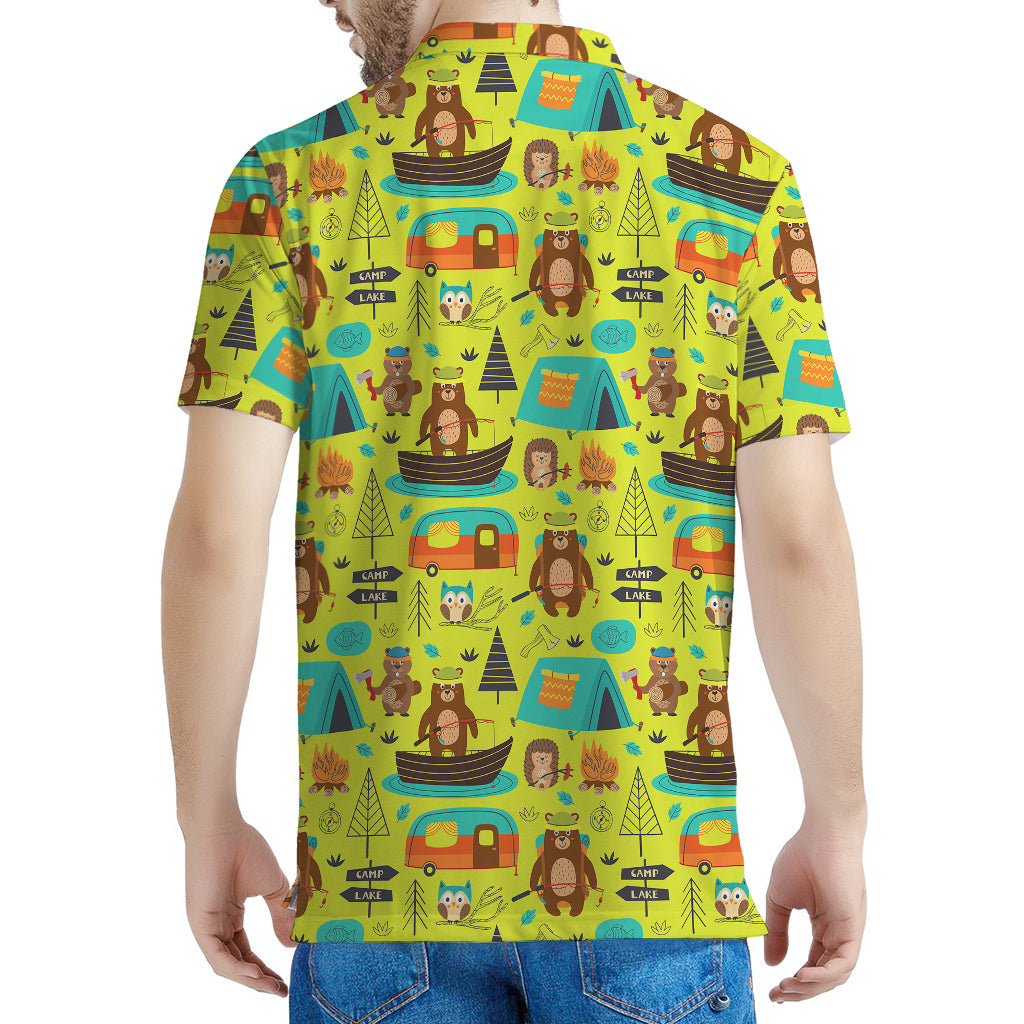 Animal Camping Pattern Print Men's Polo Shirt