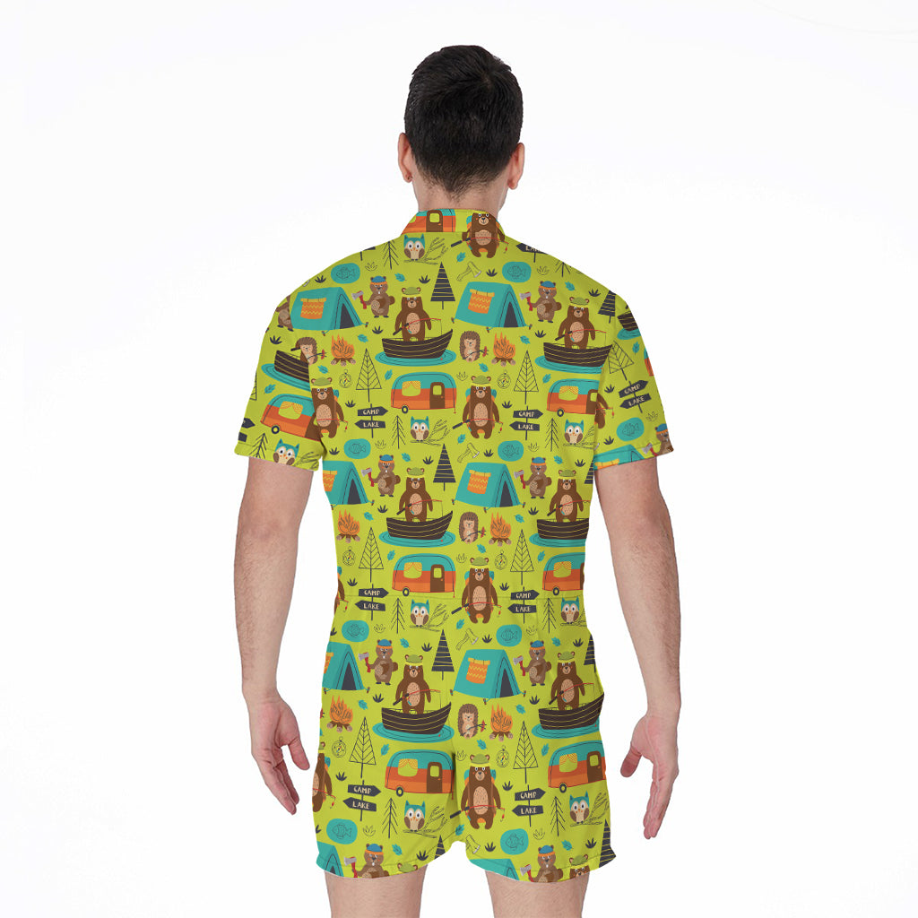 Animal Camping Pattern Print Men's Rompers