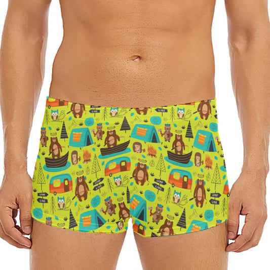 Animal Camping Pattern Print Men's Short Boxer Briefs