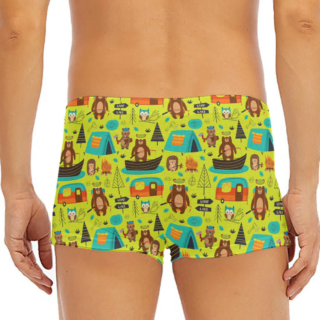 Animal Camping Pattern Print Men's Short Boxer Briefs