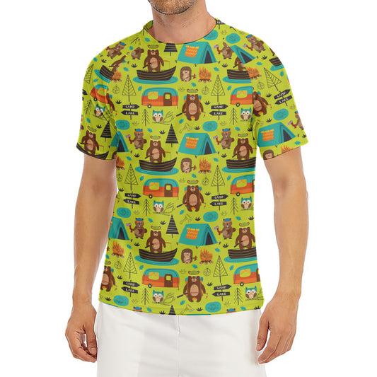 Animal Camping Pattern Print Men's Short Sleeve Rash Guard
