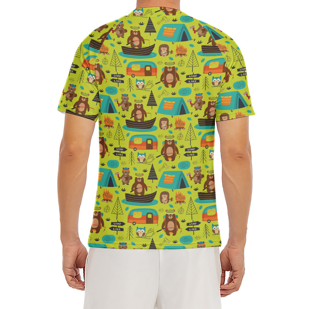 Animal Camping Pattern Print Men's Short Sleeve Rash Guard
