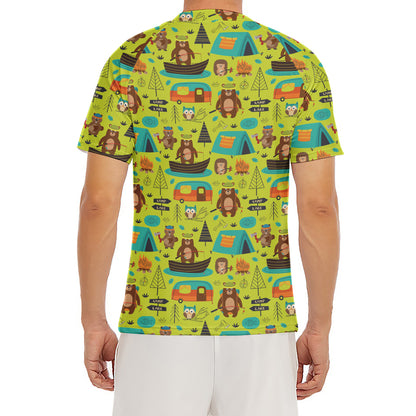 Animal Camping Pattern Print Men's Short Sleeve Rash Guard