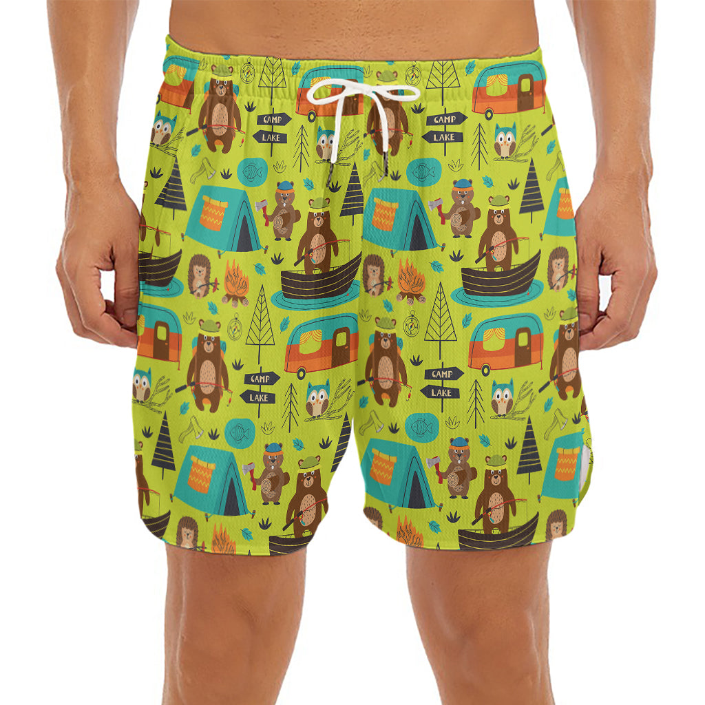 Animal Camping Pattern Print Men's Split Running Shorts