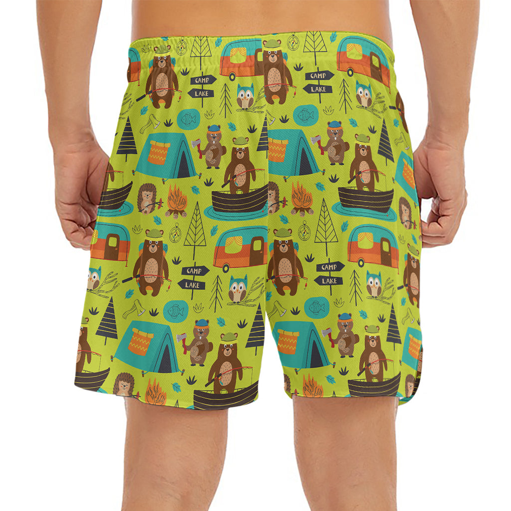 Animal Camping Pattern Print Men's Split Running Shorts