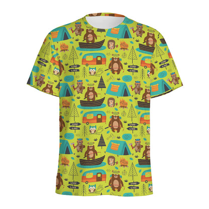 Animal Camping Pattern Print Men's Sports T-Shirt