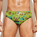 Animal Camping Pattern Print Men's Swim Briefs